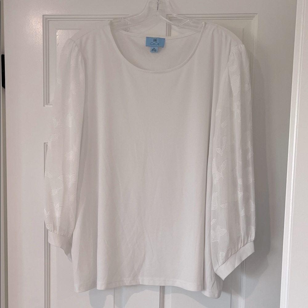 CeCe White Blouse with Sheer Sleeves